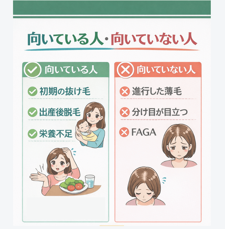 パントガールが向いている人と向いていない人を比較したイラスト