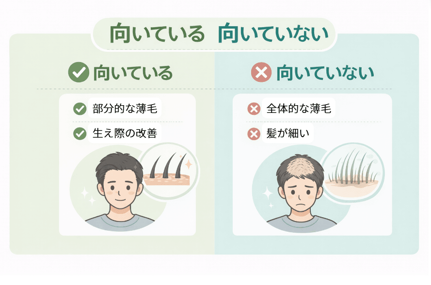 植毛が向いている人・向いていない人の比較を示したイラスト
