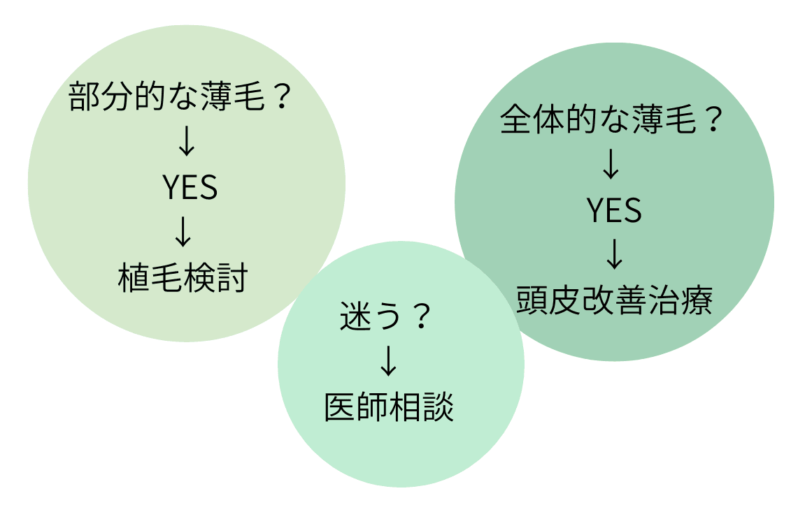 植毛は合う人には有効、選び方が重要であることを示したイラスト