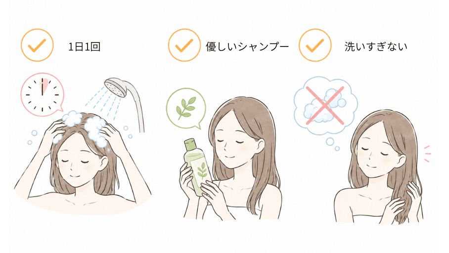 洗いすぎによる乾燥から皮脂の過剰分泌・ベタつきにつながる悪循環のイメージイラスト
