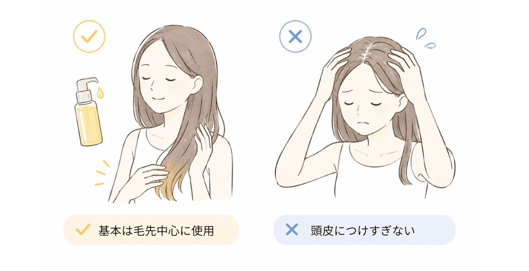 オイルの頭皮へのつけすぎによる毛穴詰まりのイメージイラスト